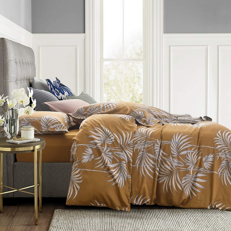 Eikei Modern Vintage Retro Mod Print Bedding Egyptian Cotton Duvet Cover Set Minimalist Chic Botanical Design Asian Zen Style Reversible Pattern in Full Queen or King Size (King, Mustard Yellow) - Image 2